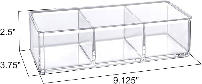 Amazing Abby - Glamour - 2-Pack Acrylic 3-Compartment Makeup Organizer, Transparent Plastic Lipstick Holder, Perfect Bathroom