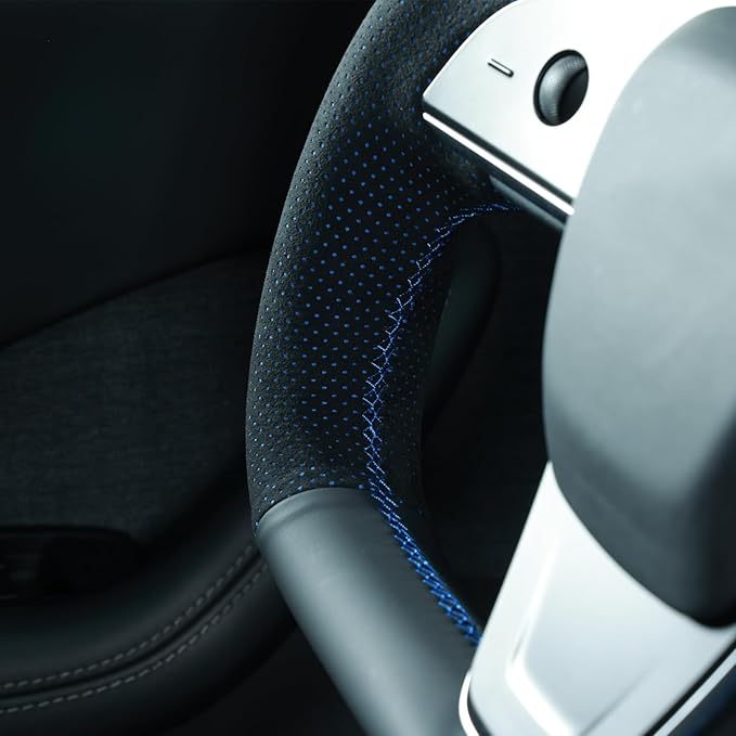 MEWANT Hand Stitched Tesla Model S Yoke Steering Wheel Cover Wrap for Tesla Model S 2021-2023 / Model X 2021-2023 Tesla Yoke Steering Wheel Accessories