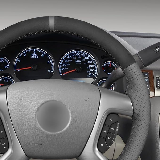 MEWANT Hand Stitch Steering Wheel Cover for Chevy Silverado 1500 2500 Suburban Tahoe Athsuede Real Leather Steering Wrap