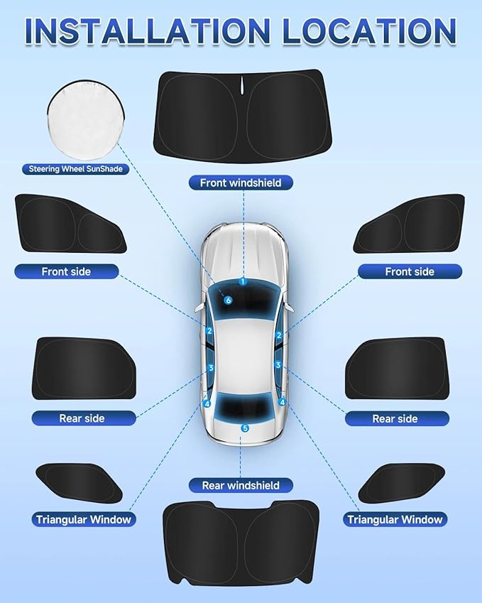 8PCS Window Shades for Kia Sportage 2023-2025 Accessories – Full Coverage Sun Shade for Side Windows, Rear Triangular & Windshield – UV Protection & Privacy for Camping, Napping, Relaxing