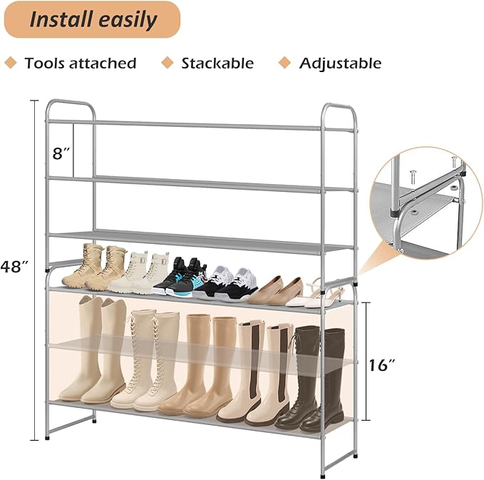 MISSLO Long 3 Tier Shoe Rack for Closet Shoe Organizer Storage Stackable Wide Shoe Shelf Holds 24 Pairs of Men Sneakers, Wome