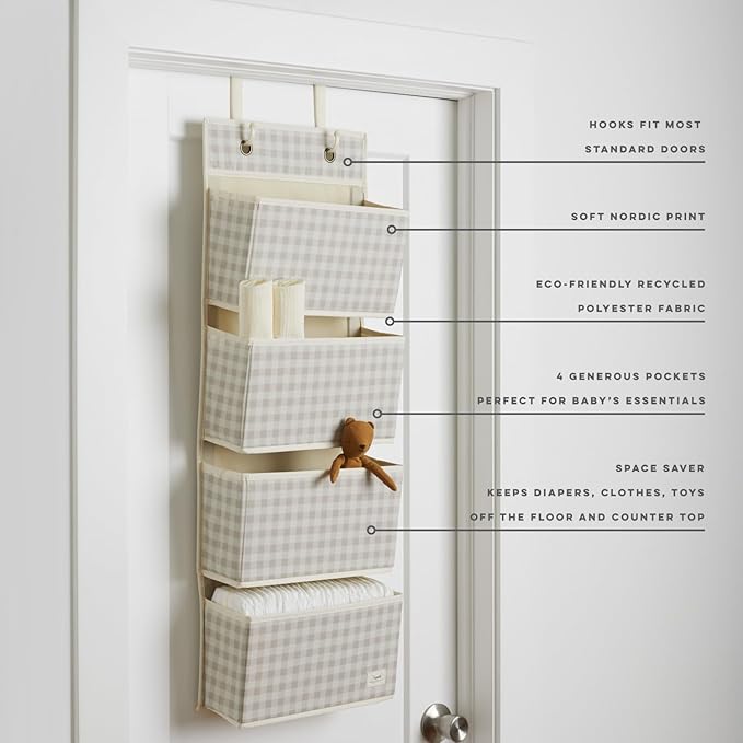 3 Sprouts Over the Door Organizer -Hanging Baby Organizers & Storage with 4 Large Pockets & 2 Hooks for Baby Clothes, Toy, St