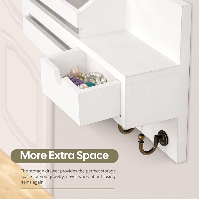 FifthQuarter Key Holder Wall Mount: Key and Mail Holder for Wall with 6 Hooks and Storage Drawer, Easy Installation Key Rack 
