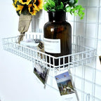 4 Pack 15.75 x 6 x 2.36 Inch Metal Grid Wall Baskets with Hooks, Hanging Wire Grid Basket, Multi-Function Wall Mounted Organi