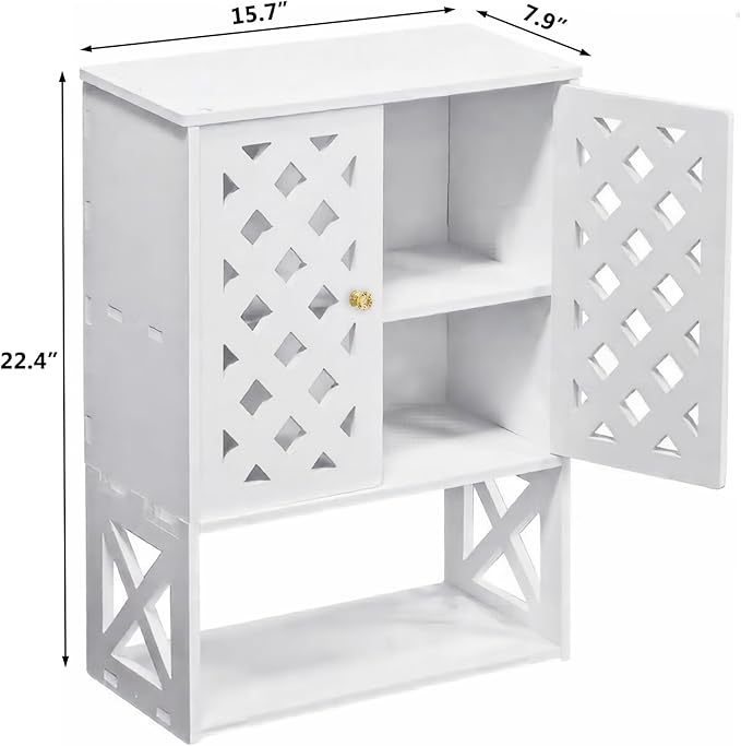 Wall Bathroom Cabinet Over The Toilet, 2-Door White Medicine Cabinet with Shelves, Space-Saving Storage Organizer for Bathroo