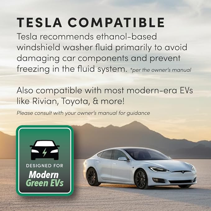 Clean Revolution EV Windshield Washer Fluid, 128oz, 100% Methanol-Free, Winter Ready up to -15F, Compatible with Electric Veh