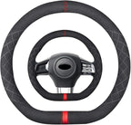 Suede D Shape Steering Wheel Cover,Compatible with Subaru WRX Suede Leather Sport Non-Slip Wheel Cover Car Interior Accessories 15 inch for Man and Women