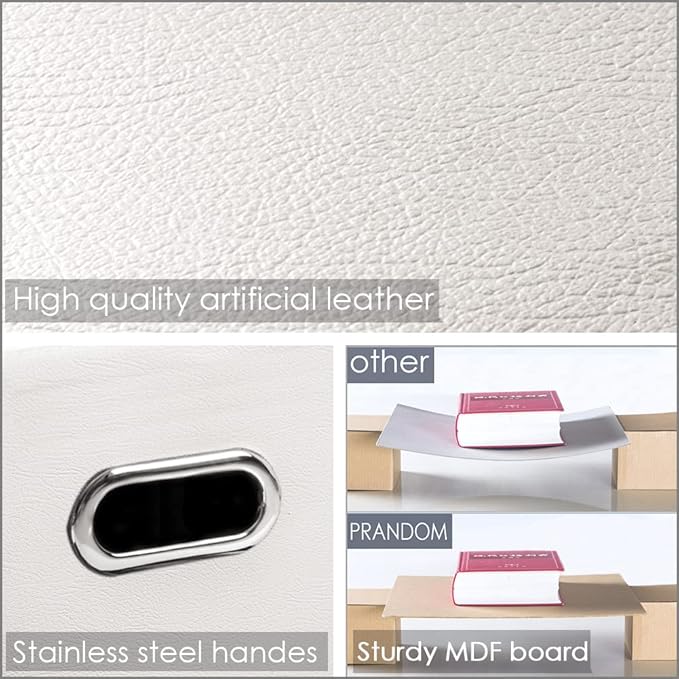 PRANDOM Leather Foldable Cube Storage Bins 11x11 inch [2-Pack] Fabric Storage Baskets Cubes Drawer with Cotton Handles Organi