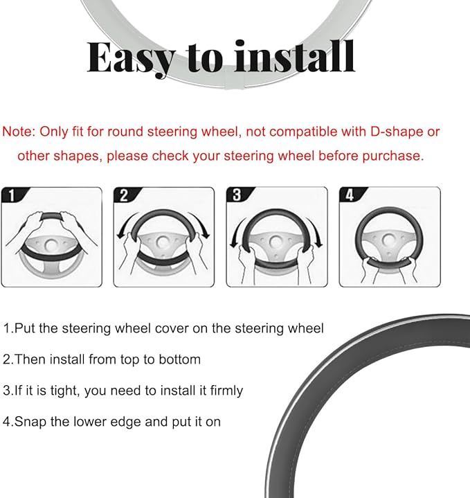 Yourkar Leather Steering Wheel Cover, Breathable Anti-Slip Car Steering Wheel Protector for Max Diameter 15 Inch, Universal A