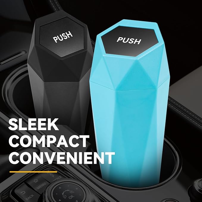 Auto Dynasty Car Trash Can with Lid, Blue Black Car Garbage Can Cup Holder for Interior, 2 Pack Mini Leakproof Garbage Can with 30Pcs Trash Bags, Multipurpose Storage Organizer for Vehicle Home Office