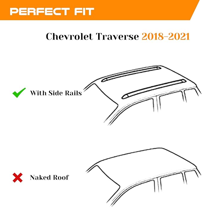 Snailfly 330 lbs Lockable Roof Rack Cross Bars Fit for 2018-2021 Chevy Chevrolet Traverse with Side Rails, Aluminum Crossbars, Rooftop Accessories for Skis Bike Kayak Cargo Box