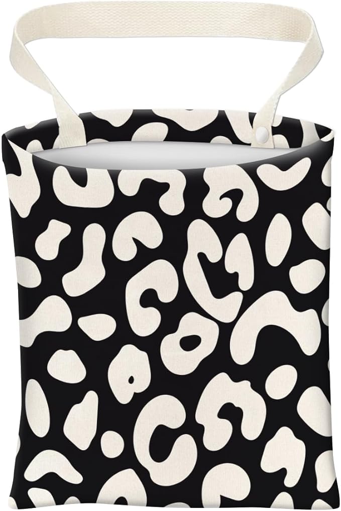 Car Trash Can, Cute Car Trash Bag, Hanging Car Organizer and Storage Bag, Trash Bin for Car Accessories, Vehicle, Travelling, Camping Black White Leopard