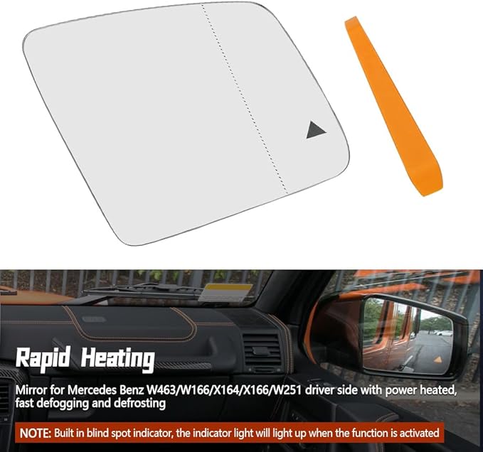 Passenger Side Heated Mirror Glass Fit for Mercedes Benz G550 W463 GLE350 W166 GLE GL450 X164 ML350 W166 GLS450 X166 GLS Class 2010-2019, with Blind Spot