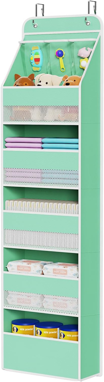 Univivi 6-Shelf Over Door Hanging Organizer Fabric Baby Door Storage with 5 Large Pockets and 3 Small PVC Pockets Wall Mount 