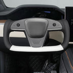 MEWANT Hand Stitched White Leather Steering Wheel Cover Wrap for Tesla Model S 2021-2023 / Model X 2021-2023 Steering Wheel Accessories