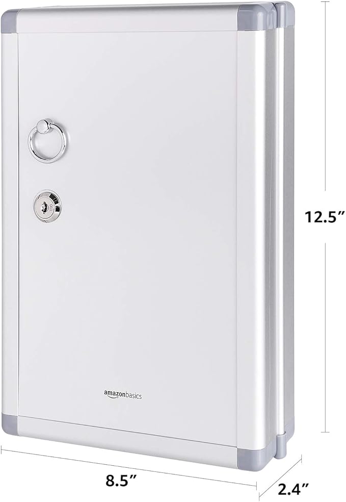 Amazon Basics Cabinet Key lock Box, Silver, 12.5"D x 8.5"W x 2.45"H | 24-Key Position