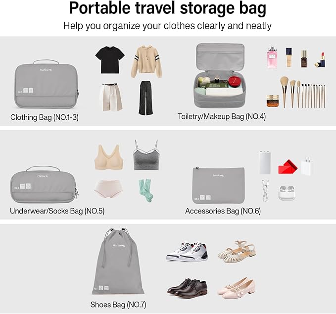 Hanke 7 Set Compression Packing Cubes for Travel, Expandable Large Packing Cubes for Suitcases and Backpack, Luggage Packing 