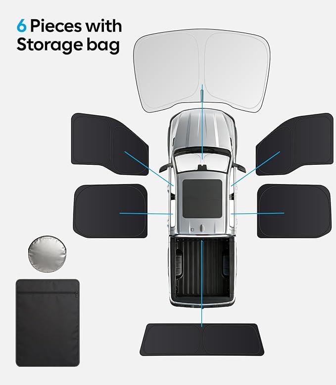 Wigoo 2026 Upgrade 6PCS Full Set Window Sunshade for Ford F150 4Doors 2021-2026 [7-Layer Cooler & Blacker, Ice-Crystal Tech] with Windshield for Sun Block, Baby, Camping, Privacy Napping, Relax