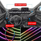 LED Interior Car Strip Light, Multicolor RGB 6 in 1 Optic Ambient Lighting Kits，Dual Control with Switch and A P P, Neon Lights On Car Dashboard with Music Sync Mode (6 in 1)