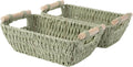 StorageWorks Round Paper Rope Woven Basket with Wooden Handles for Gifts, Small Woven Baskets for Shelf, Bosana Green, 2-Pack