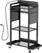 VEVOR 4-Tier Tool Organizer Cart with Charging Station, 8 AC Outlet, Floor Stand Rolling Drill Holder and Tool Battery Storag