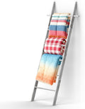 Farmhouse Wooden Blanket Ladder Living Room with Removable Hooks, 6-Tier Blanket Rack Decorative Stand, Leaning Towel Quilt R