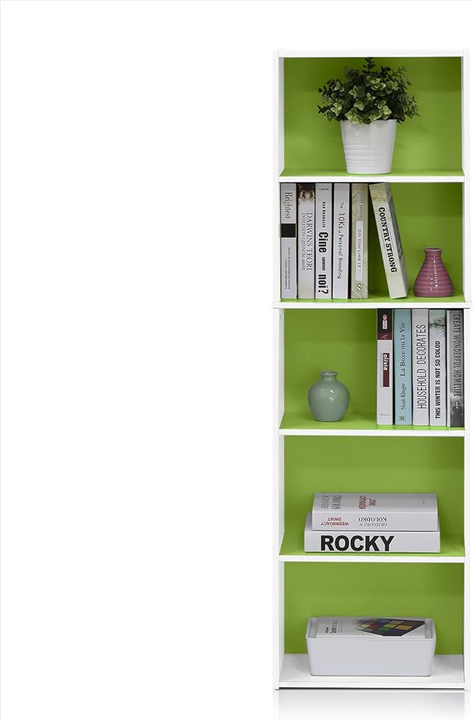 Furinno LUDER Book Shelf, 5-Tier Bookshelf, Bookcase with Open Shelves, 9.4 x 15.8 x 52, Easy Assembly, for Living Room, Bedr
