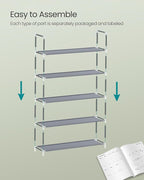 SONGMICS 5-Tier Shoe Rack, Shoe Storage for Hallway Closet, Slim and Space-Saving, Metal Frame, Non-Woven Fabric Shelves, Gre