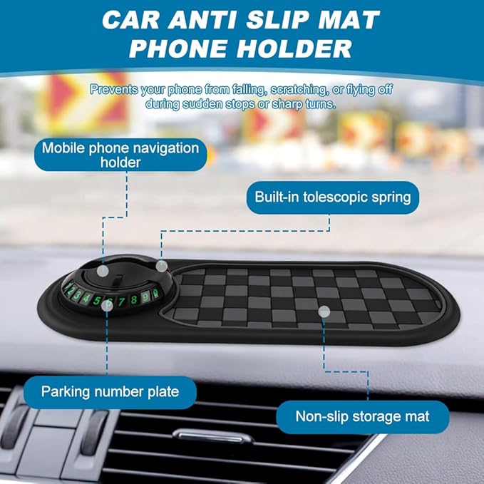 Multifunction Car Anti-Slip Mat, Car Dashboard Mobile Phone Holder, Anti Slip Mat Phone Holder and Temporary Parking Number P