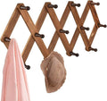 Homode Vintage Wood Expandable Peg Rack- Multi-Purpose Accordion Wall Hangers with 13 Hooks for Hats, Coat, Mugs, Scarf, Jewe