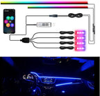 LED Interior Car Strip Light, Multicolor RGB 6 in 1 Optic Ambient Lighting Kits，Dual Control with Switch and A P P, Neon Lights On Car Dashboard with Music Sync Mode (6 in 1)