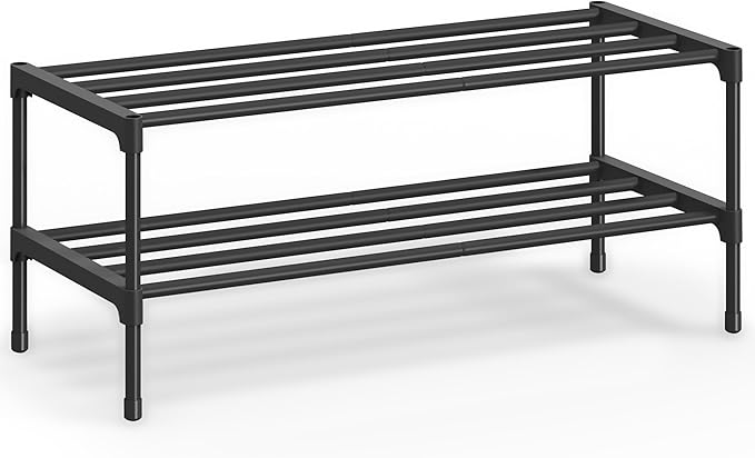 SONGMICS 2-Tier Shoe Rack for Closet, Compact Metal Shoe Organizer Shelf for Entryway, Bedroom, Small Spaces, Stackable, 11.8