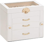 Enthralite Jewelry Box with 3 Drawers: Display Organizer for Earrings Necklaces - Gift for Girls Women (White)