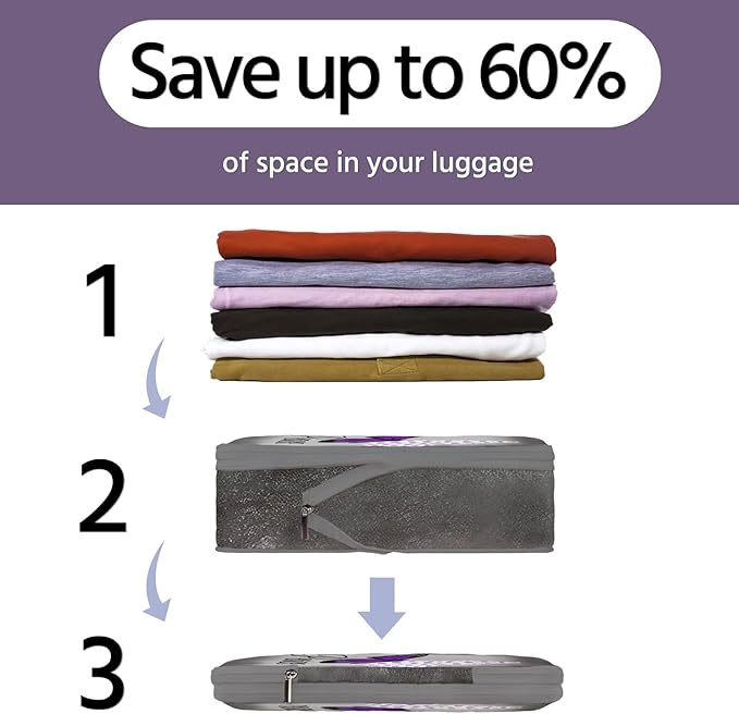 6 Pcs Compression Packing Cubes Waterproof Suitcase Travel Bag Luggage Backpack Organizer Travel Cubes for Packing-Purple But