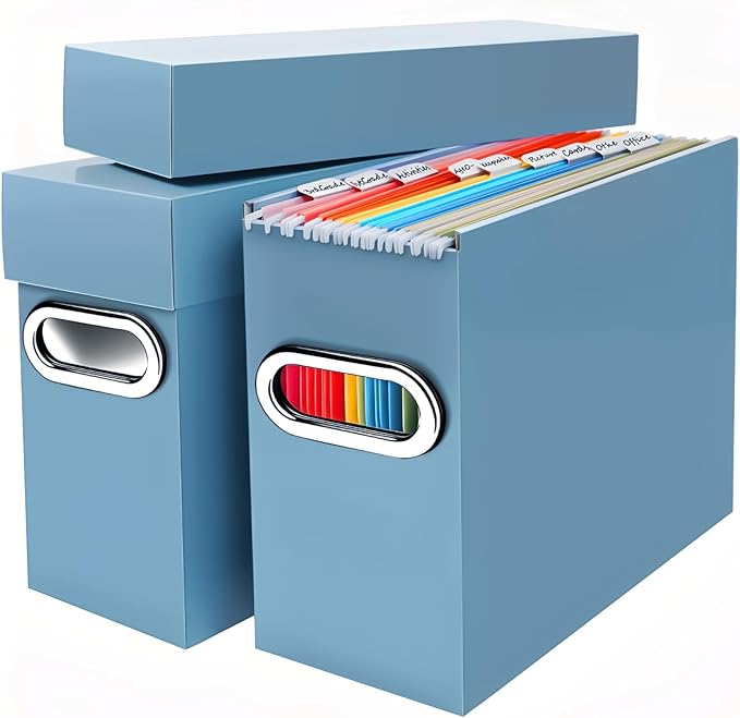 File Organizer Box with Lid & Handle, Thickened Cardboard Hanging File Folder Storage Boxes for Letter Size, Portable Filing 