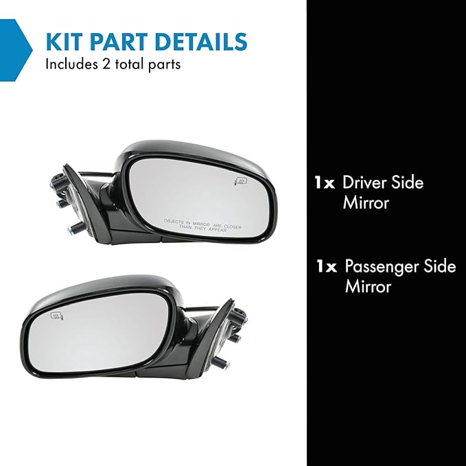 TRQ Driver and Passenger Side Mirror Assembly Set Power Heated Puddle Light Paint to Match Foldaway Smooth Compatible with 20