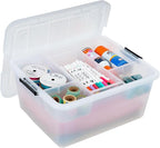 IRIS USA Clip Box with Removable Tray and Latching Lids, 18 Quart Craft Storage Bins, Art & Writing Supply Containers for Hom