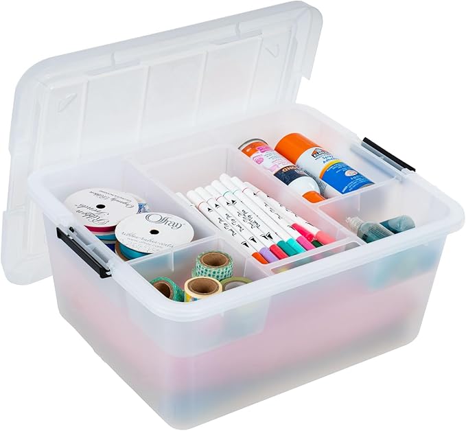 IRIS USA Clip Box with Removable Tray and Latching Lids, 18 Quart Craft Storage Bins, Art & Writing Supply Containers for Hom