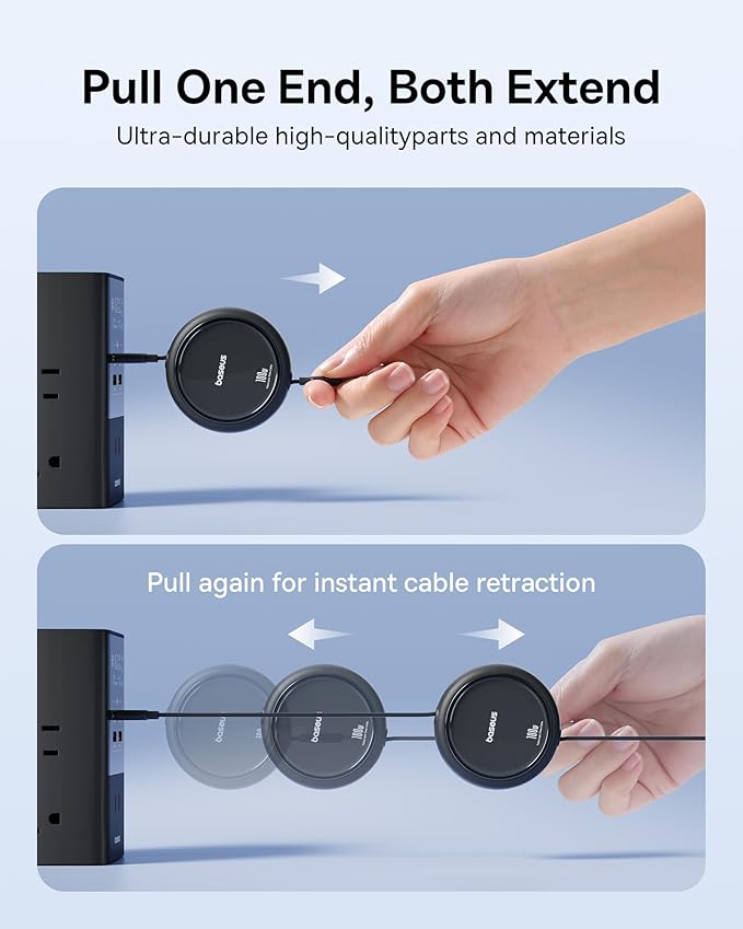 Baseus USB C to USB C Cable, 100W Retractable USB C 5A Fast Charging Cable, 4-Stage Length Preset USB Type C Charger Cord for