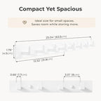 GWAAZXGZ White Wall Mounted Coat Rack - 2 Modular Rails (25'' Total), 8 Right-Angle Hooks, Modern Organizer for Entryway, Bat