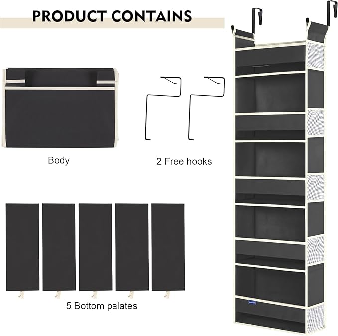 Over The Door Hanging Organizer 5-Shelves and 10 Side Pockets, Over The Door Storage for Bathroom and Bedroom, Back of Door O