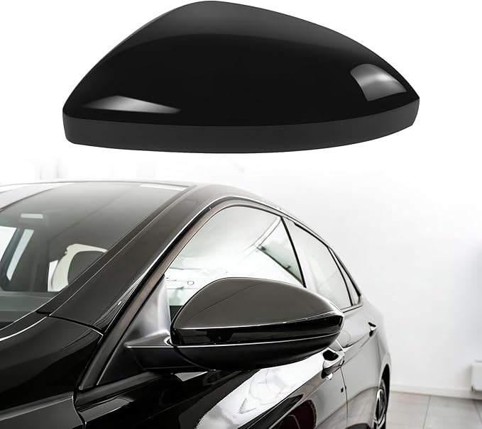 Left Driver Side Mirror Cap Compatible with Volkswagen Jetta 2019-2025, Door Rearview Mirror Cover Fit for Jetta US Version Without Turn Signals Replace 17A857537AGRU 17A857537GRU - Glossy Black