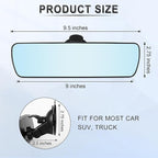 LivTee Rear View Mirror, Universal 9.5' (241mm) Wide Angle Panoramic Convex Rearview Mirror with Strong Suction Cup, Mounts on Windshield to Reduce Blind Spots for Cars SUV Trucks