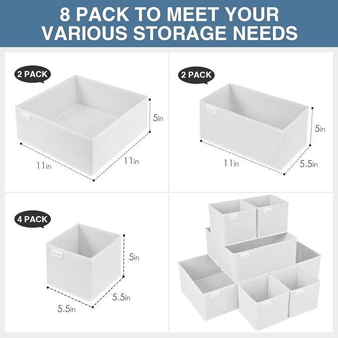 Criusia Drawer Organizer Clothes, 8 Pack Underwear Drawer Organizer, Foldable Closet Organizers and Storage Dresser Drawer Di