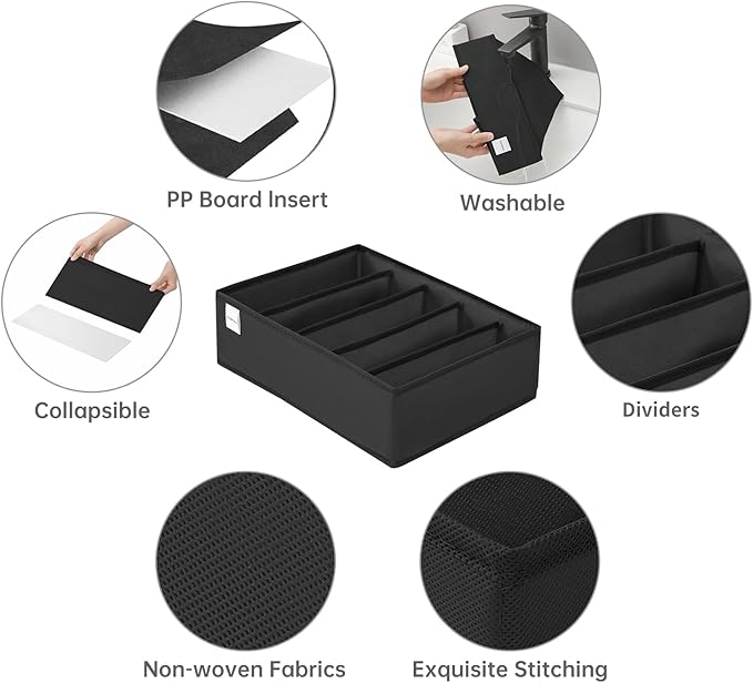 4 Packs T-shirt Drawer Organizers for Clothing,5 Grids Compartment Wardrobe Storage Box, Washable Clothes Organizer for Folde