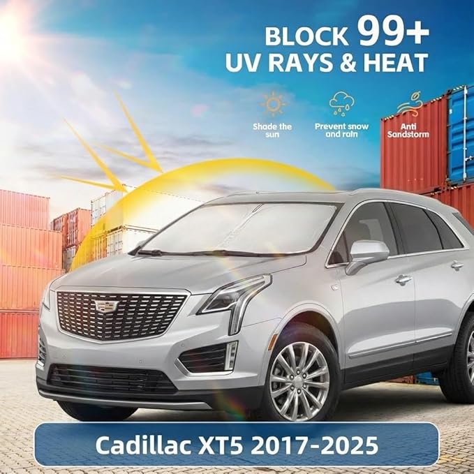 Windshield Sun Shade for Cadillac XT5 2017-2025 Sunshade Front Window Shade Custom Fit XT5 Accessories Sun Visor Foldable Shade Blocks UV Rays Accessories