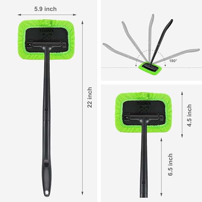 XINDELL Grip 22” Microfiber Car Window Cleaning Tool – Dash & Windshield Brush with Ergonomic Handle, Reusable Pads for Inter
