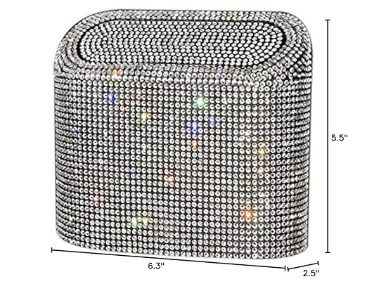 Sparkly Car Trash Car,Hanging Garbage Can with Lid Bling Rhinestone Trash Bin,Litter Container for Vehicle,Office,Home (White)