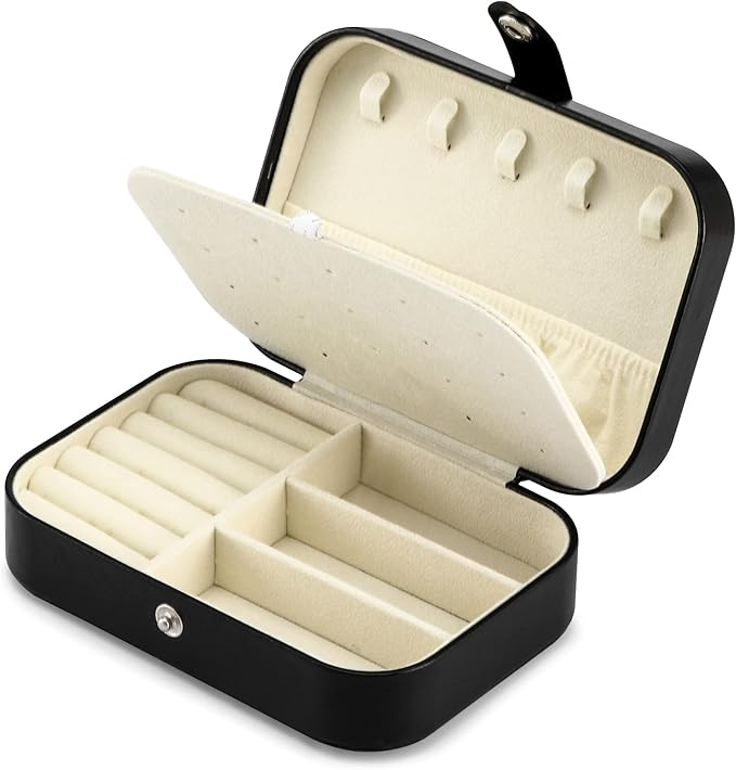 Travel Jewelry Box, PU leather Small Jewelry Organizer For Female Girls, double layer portable mini travel case for storing e