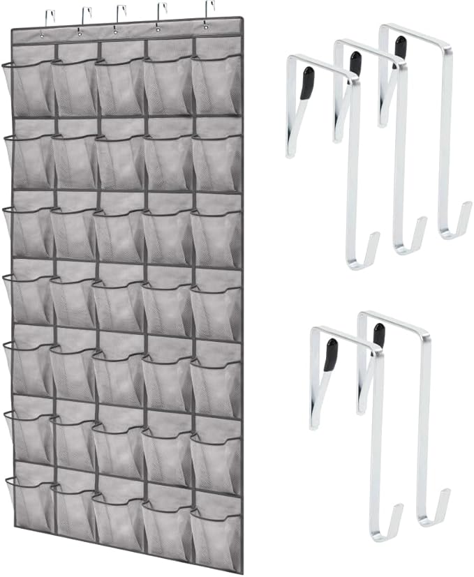 GORILLA GRIP Over the Door Shoe Organizer, 35 Large Breathable Mesh Pockets, Space Saving Hanging Storage Holder, 5 Hook Clos
